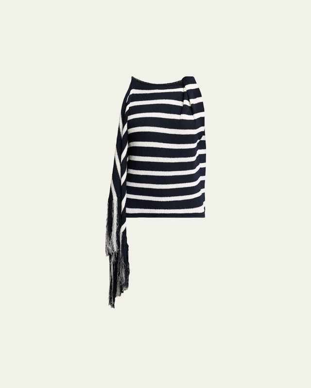 Yves Striped Knit Fringe Drape Top